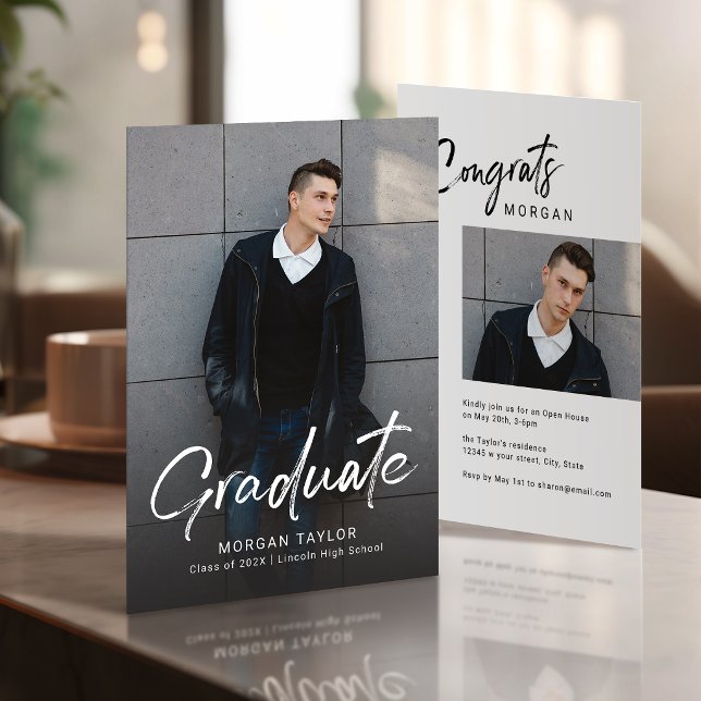 Convite Modern Script Casual Photo Graduation Announcement (Modern Script Casual Photo Graduation Announcement)