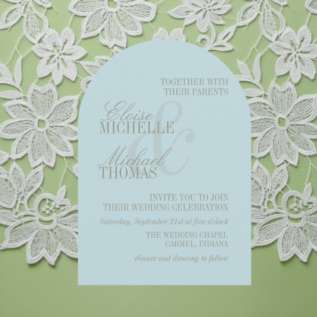 Convite Modern Script Citrus Blue Formal Arch Wedding  (Modern Script Citrus Blue Formal Arch Wedding Invitation)