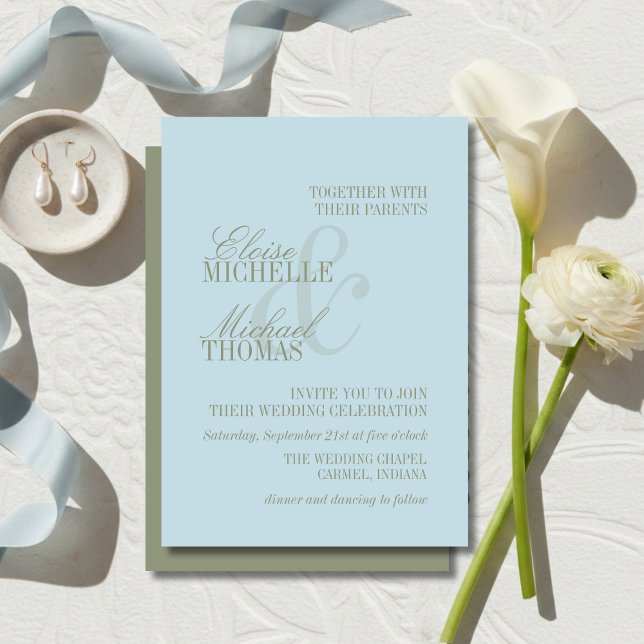 Convite Modern Script Citrus Blue Formal Wedding (Modern Script Citrus Blue Formal Wedding Invitation)