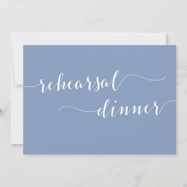 Convite Modern Script Dusty Blue Wedding Rehearsal Dinner (Frente)