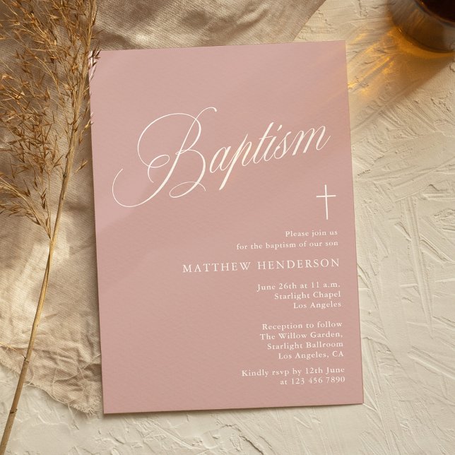 Convite Modern Script Dusty Pink Girl Baptism (Criador carregado)