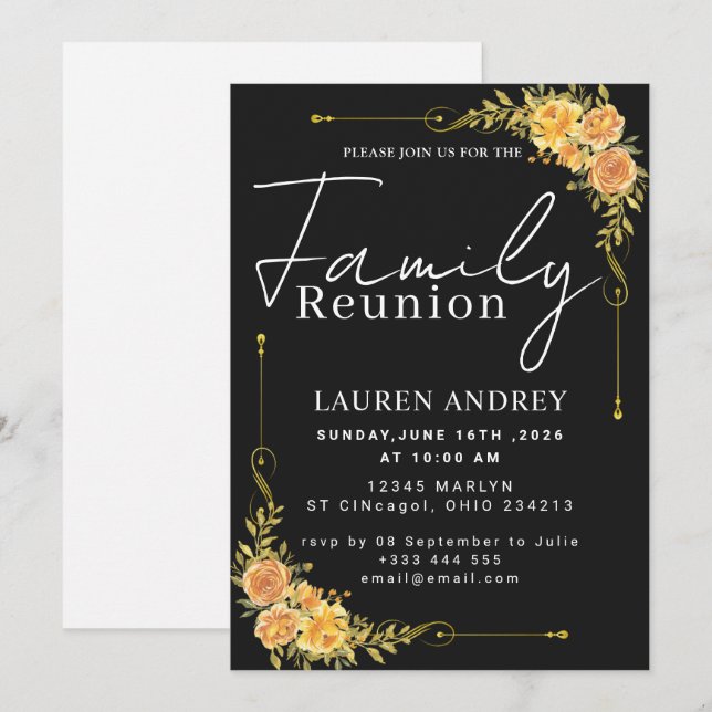 Convite Modern Script Family Gathering Party (Frente/Verso)