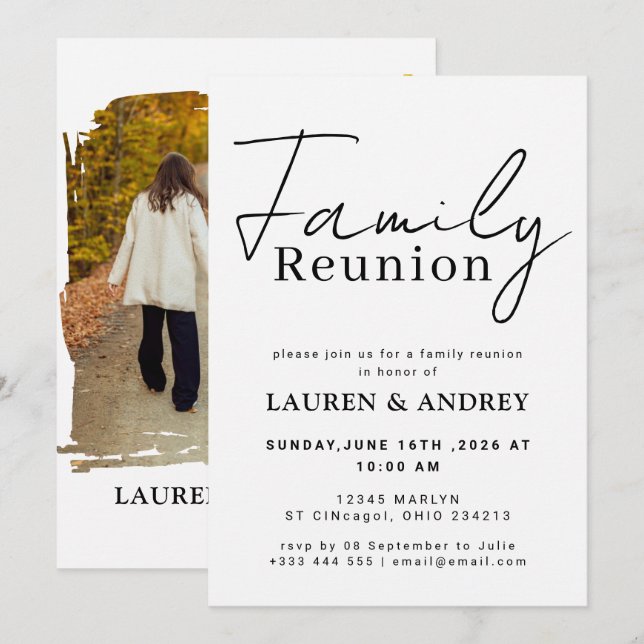 Convite Modern Script Family Gathering Party (Frente/Verso)