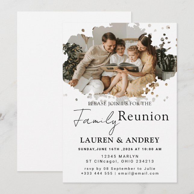 Convite Modern Script Family Gathering Party (Frente/Verso)