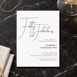 Convite Modern Script Fifty and Fabulous 50th Birthday