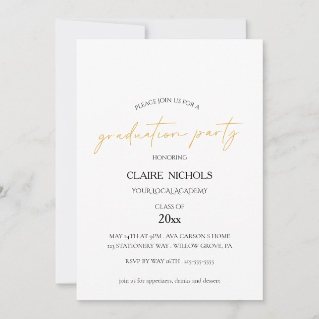 Convite Modern Script Graduation Party Invitation (Frente)