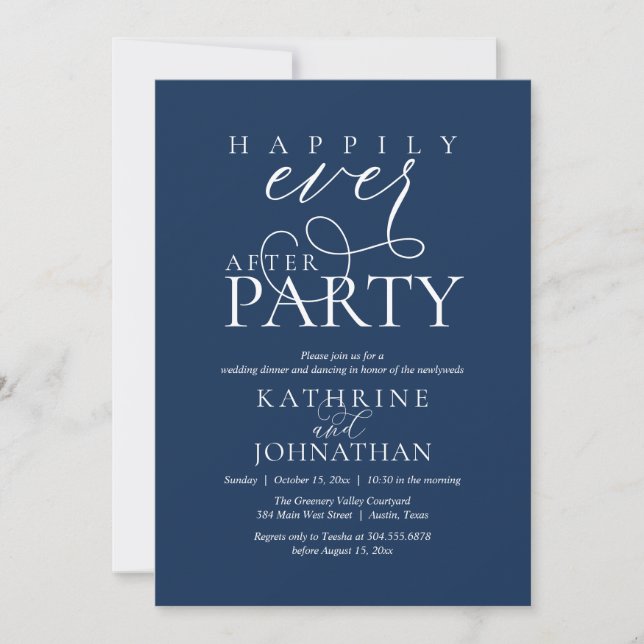 Convite Modern Script Happily Ever After Party Elopement (Frente)