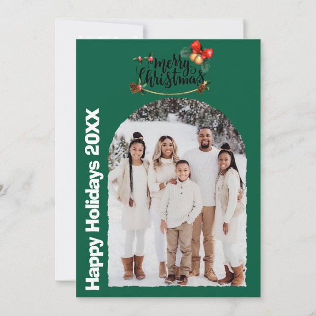 Convite Modern Script Happy Holidays Arch 2 Photo Holiday  (Frente)
