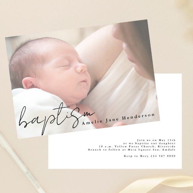 Convite Modern Script Hazy Photo Elegant Baptism (Criador carregado)