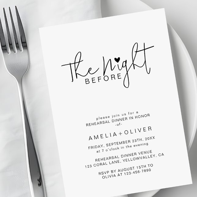 Convite Modern Script Heart | Wedding Rehearsal Dinner (Criador carregado)