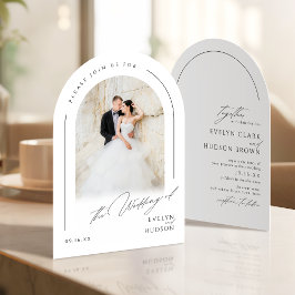 Convite Modern Script Minimalist Photo Arch Wedding