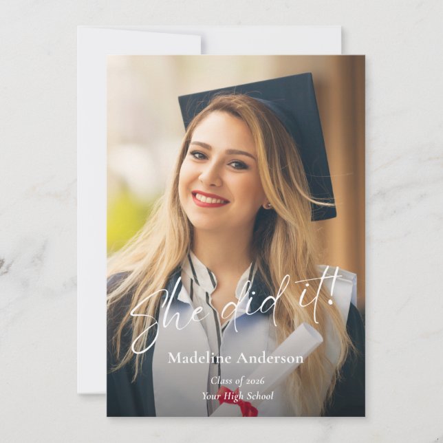 Convite Modern Script Photo Graduation Announcement (Frente)