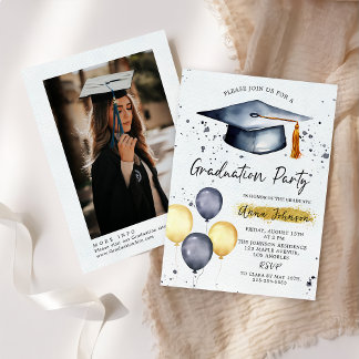 Convite Modern Script Photo Graduation Party Invitation