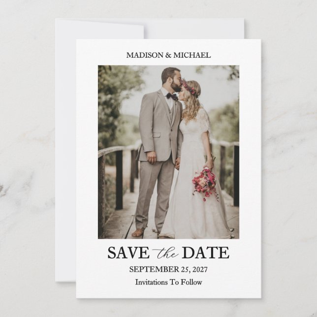 Convite Modern Script Photo Wedding Save The Date (Frente)