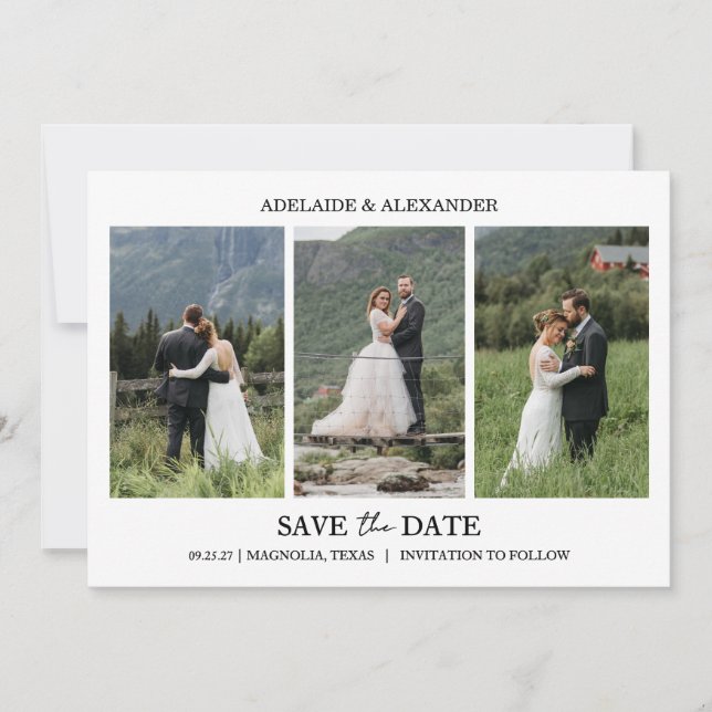 Convite Modern Script Photo Wedding Save The Date (Frente)