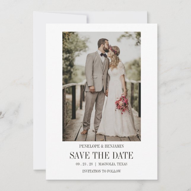 Convite Modern Script Photo Wedding Save The Date (Frente)