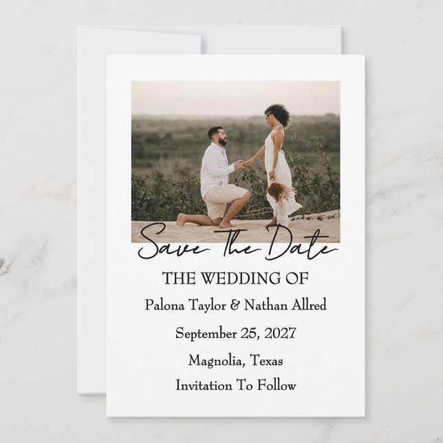 Convite Modern Script Photo Wedding Save The Date (Frente)