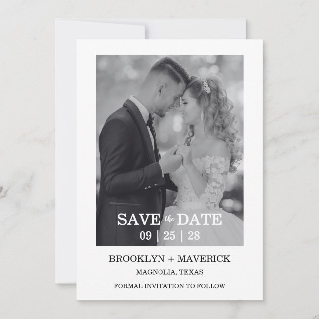 Convite Modern Script Photo Wedding Save The Date (Frente)