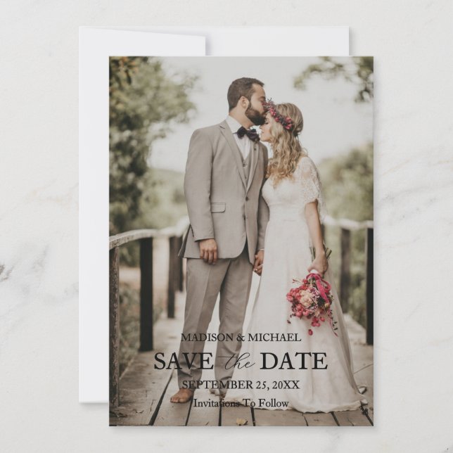 Convite Modern Script Photo Wedding Save The Date (Frente)