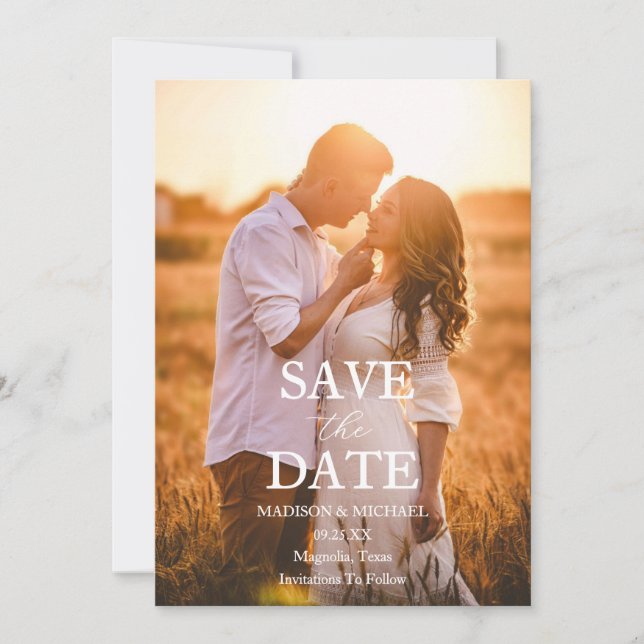 Convite Modern Script Photo Wedding Save The Date (Frente)