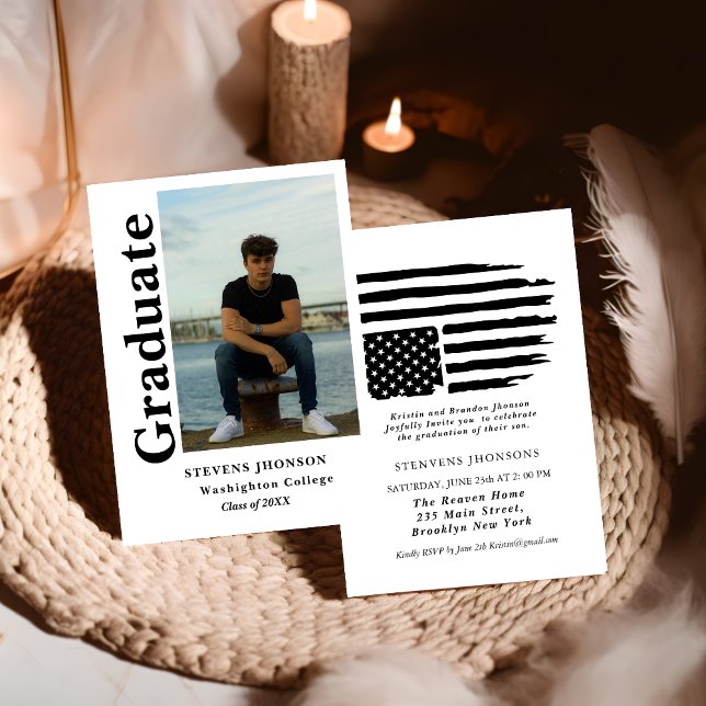 Convite Modern script Police photo graduation invitation (Criador carregado)