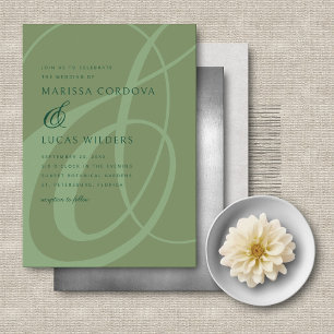 Convite Modern Script Sage Green Ampersand Wedding