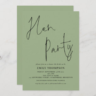 Convite Modern Script Sage Green Hen Party