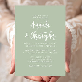 Convite Modern Script Sage Green Wedding