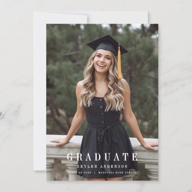 Convite Modern Script Senior Photo Graduation  (Frente)