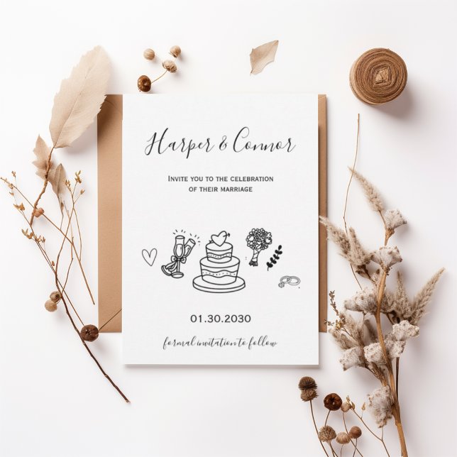 Convite Modern Script Wedding with Minimal Line Art (Criador carregado)