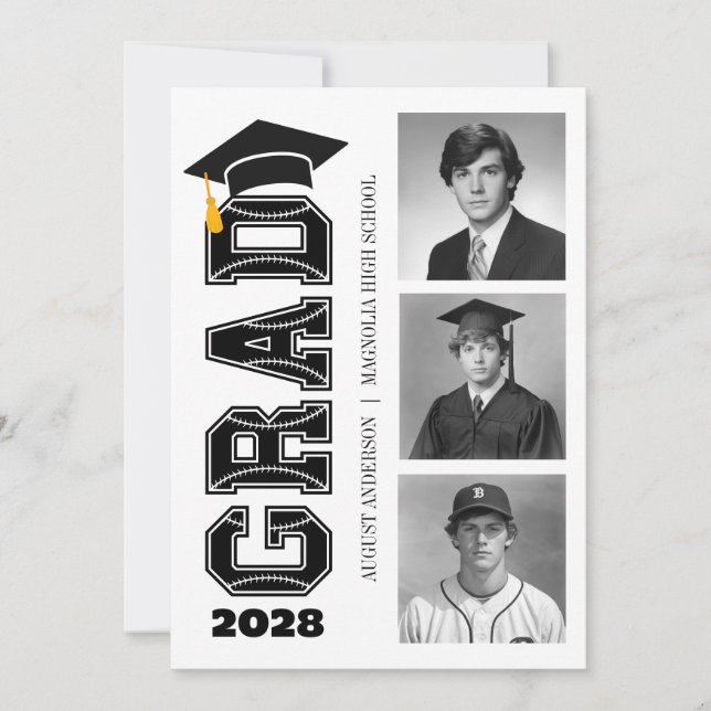 Convite Modern Senior Baseball Player Photo Graduation (Frente)