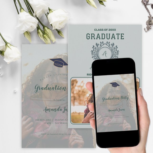 Convite Modern Senior Graduation Photo Party (Modern Senior Graduation Photo Party | Print or Instant Download | 2-Page Front & Back Design)