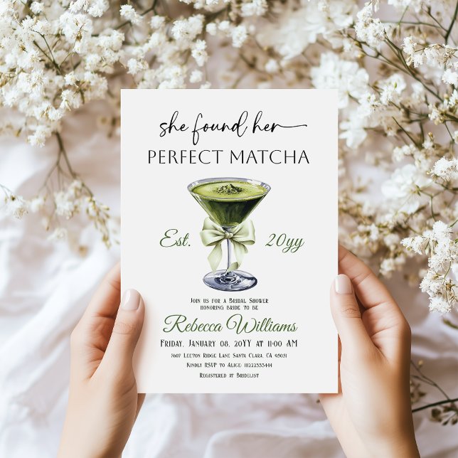 Convite Modern She Found Her Perfect Matcha Bridal Shower (Criador carregado)