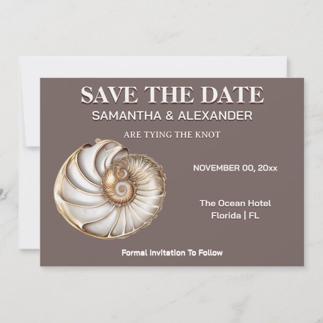 Convite Modern Shell Save the Date Wedding Card (Frente)