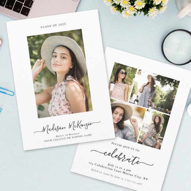 Convite Modern Simple 5 Photo Calligraphy Easy Graduation (Criador carregado)