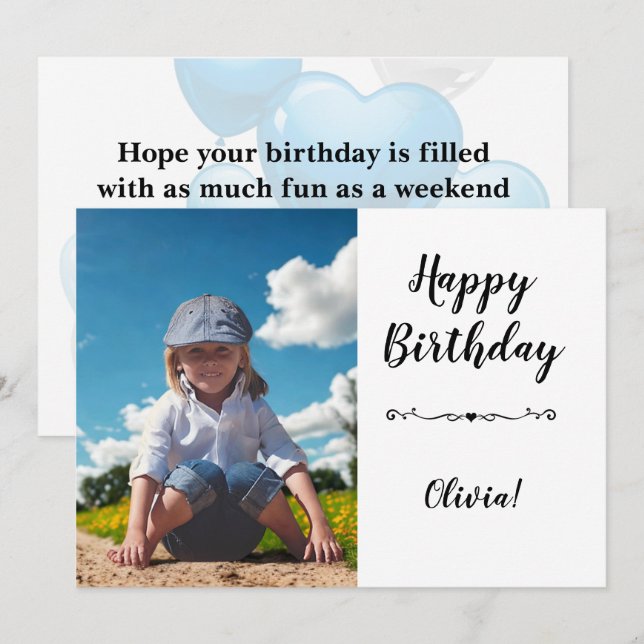 Convite Modern Simple Custom Photo Birthday Greeting Card (Frente/Verso)