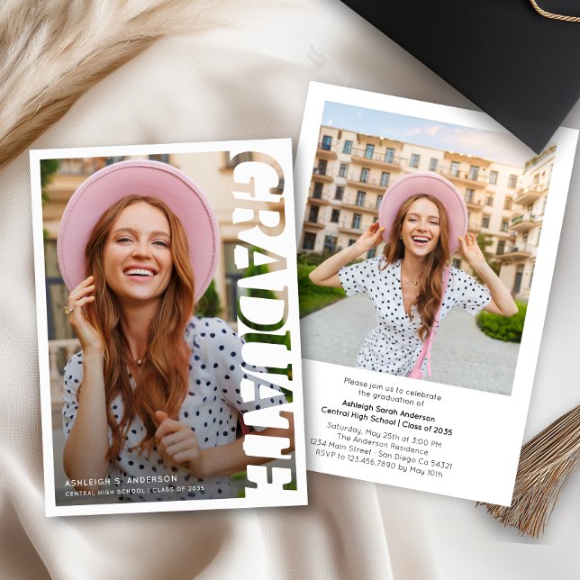 Convite Modern Simple Graduate 2 Photo Graduation Party  (Criador carregado)