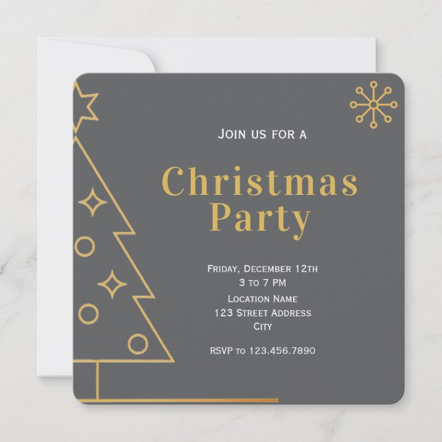 Convite Modern Simple Grey and Gold Christmas Party Square (Frente)