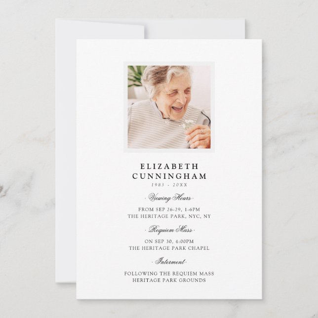 Convite Modern Simple Viewing, Requiem, Interment Funeral (Frente)