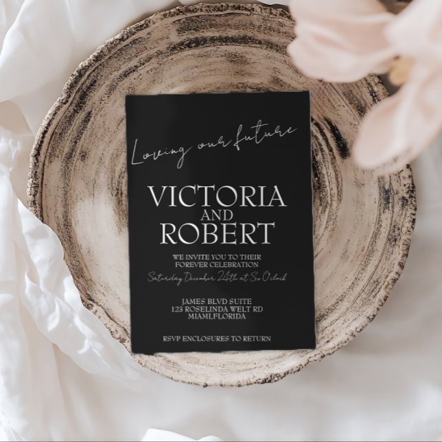 Convite Modern Simple Wedding Engagement Black Quote (Criador carregado)