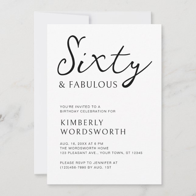 Convite Modern Sixty and Fabulous Script 60th Birthday (Frente)