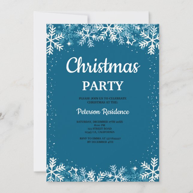 Convite Modern snowflake pine navy winter Christmas party  (Frente)