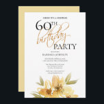 Convite Modern Soft Yellow Floral Surpresa 60º Aniversário<br><div class="desc">Este convite tem uma elegância agradável que é perfeita para o seu evento especial. Este design apresenta flores amarelas suaves e tipografia personalizada em um fundo branco nítido. O verso apresenta uma cor amarela suave. Adicione suas informações para completar a aparência.</div>