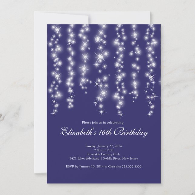 Convite Modern Sparkle Blue Sweet Dezesseis Festas de aniv (Frente)