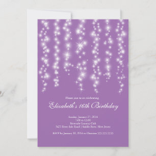Convite Modern Sparkle Purple Sweet Sessenta Festas de ani