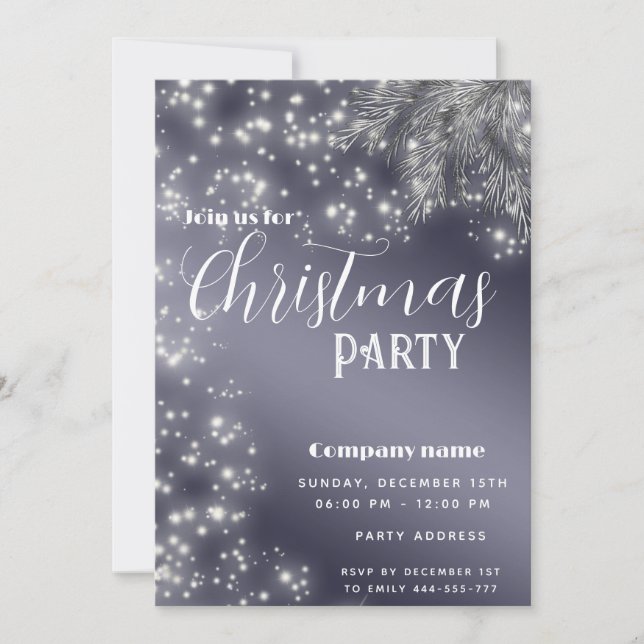 Convite Modern Sparkle Ramo de Pine no Natal (Frente)