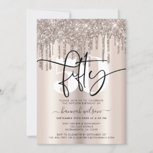 Convite Modern Sparkly Cream Glitter 50ª Festa de anivers