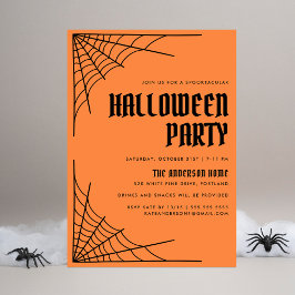 Convite Modern Spider Web Orange Halloween Party