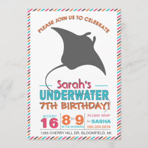 Convite Modern Sting Ray Pink e Orange Invite