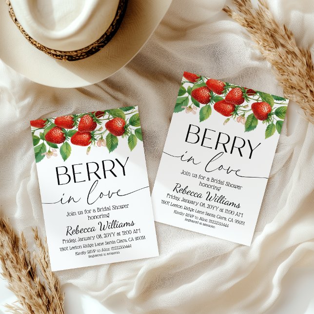 Convite Modern Strawberry Berry In Love Bridal Shower (Criador carregado)